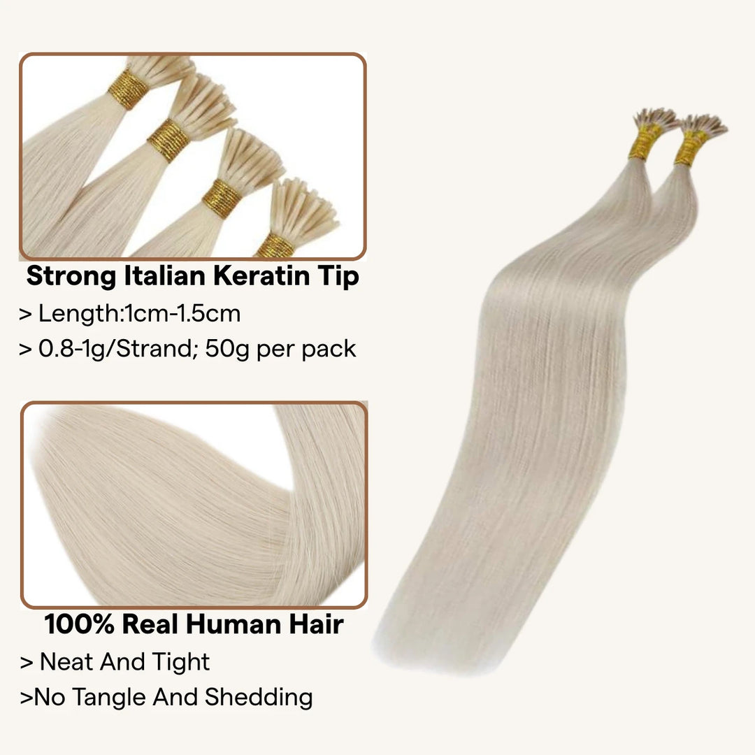 I-Tip Hair Extensions Platinum Blonde Silky Hair Remy Keratin Hair Hot Fusion Hair For Women 