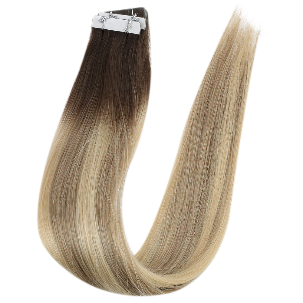 Invisible Injection Tape in Hair Extensions Balayage Color 100% Real Human Hair for Women(#3/8/22)