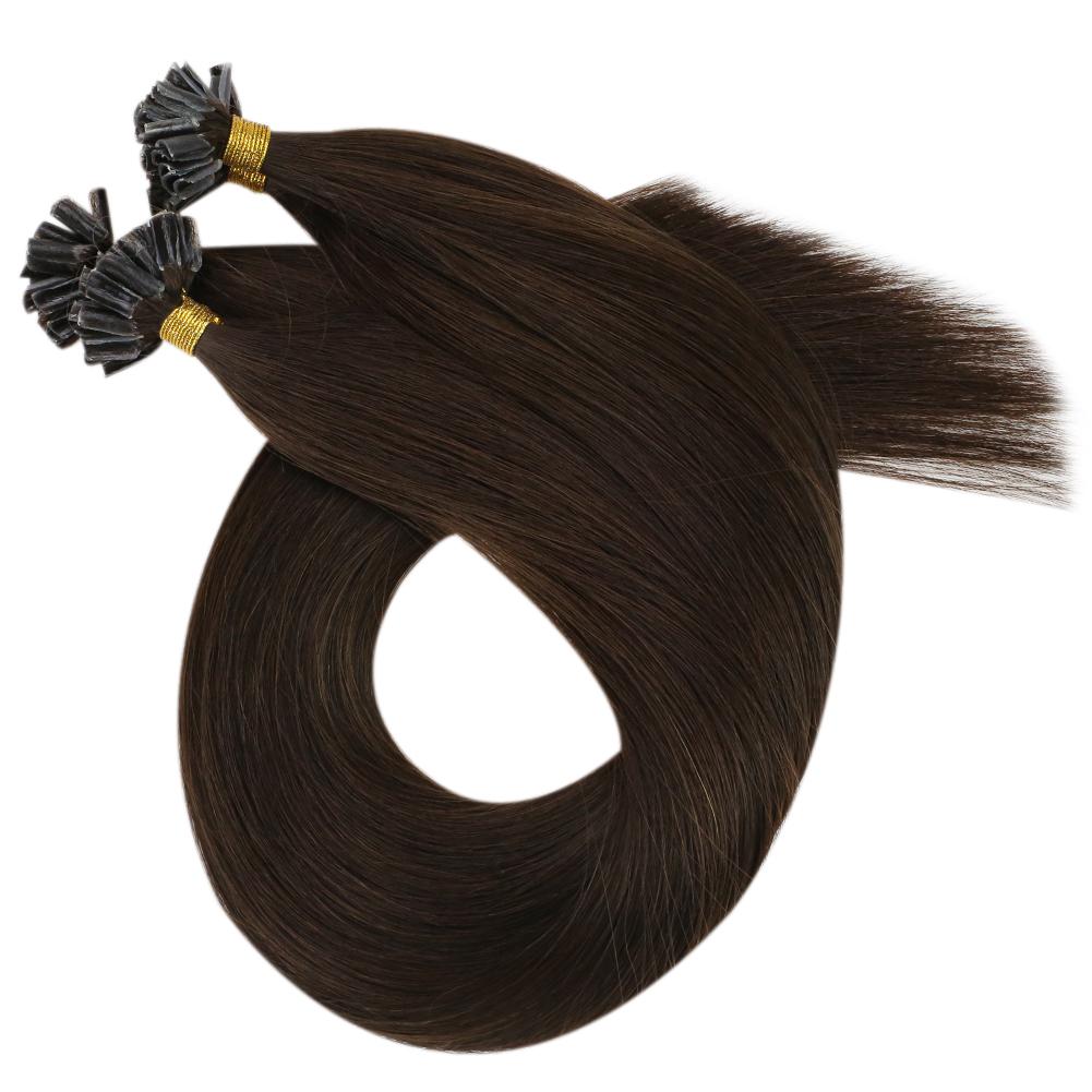 vivien keratin u tip 100% human hair extension solid color Medium Brown Silky Straight
