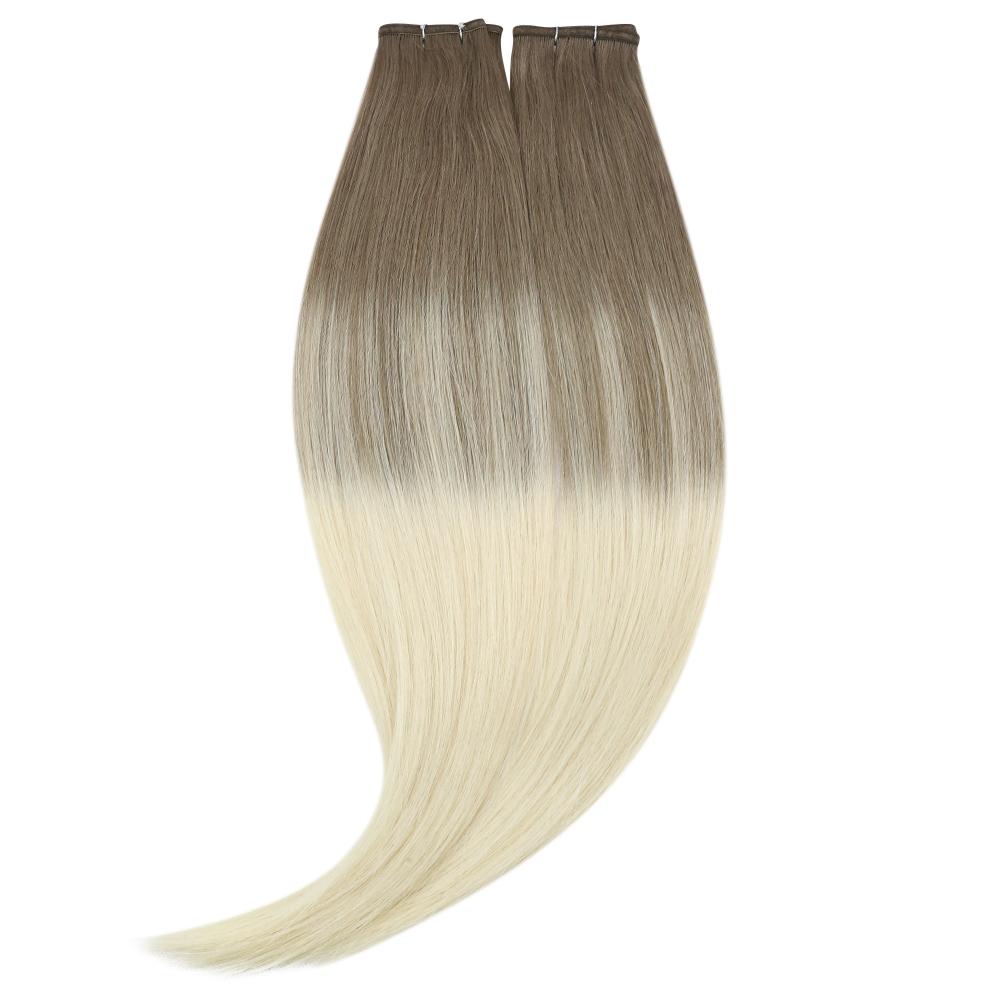 Vivien Virgin Hair Flat Silk Weft 100% Real Sew in Hair Extension Human Hair Balayage Blonde Bundles Siliky Straight