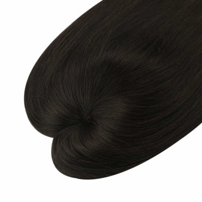 [Half Price] Real Remy Clip in Crown Medium Hair Topper Hand-Made Hair Off Black Without Bangs for Women (#1b)