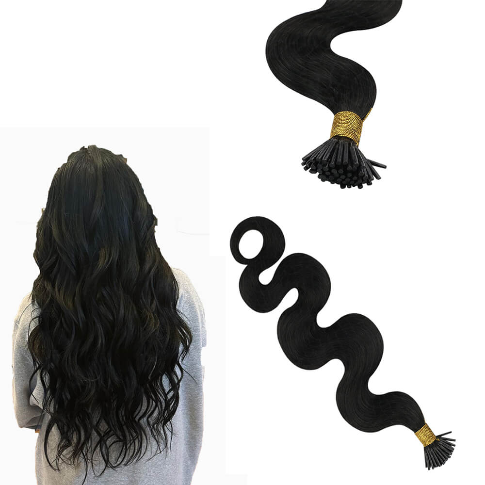 [Clearance]Body Wave I-Tip Human Hair Extensions Off Black  For Women #1B