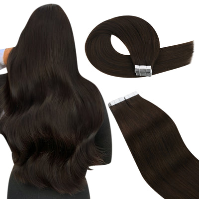 [Clearance]Tape in Human Hair Extensions Color Darkest Brown #2