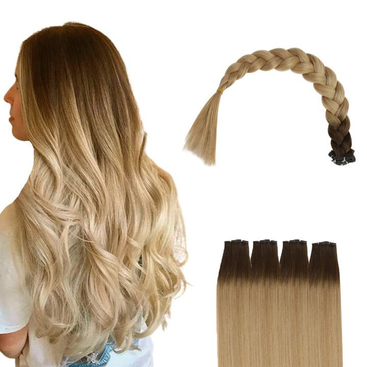 balayage brown and blonde genius weft virgin hair