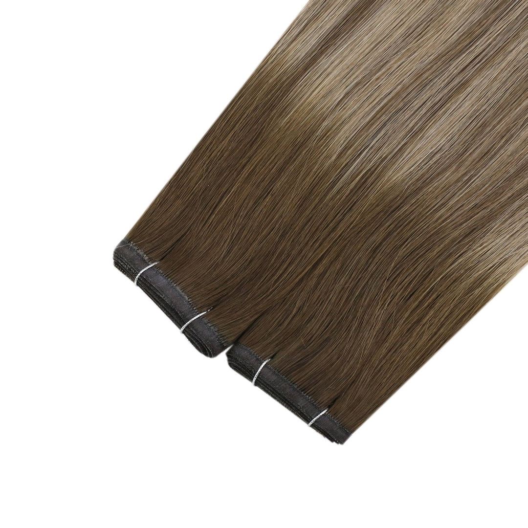 vivien virgin hair flat silk weft 100% real human sew im hair extensions balayage brown long lifespan