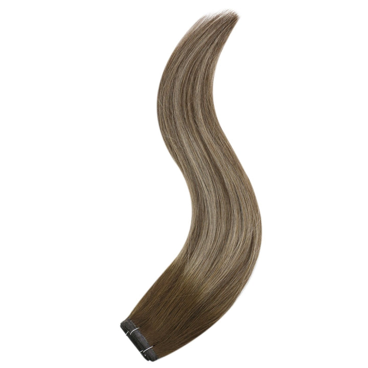 vivien virgin hair flat silk weft 100% real human sew im hair extensions balayage brown full thick end