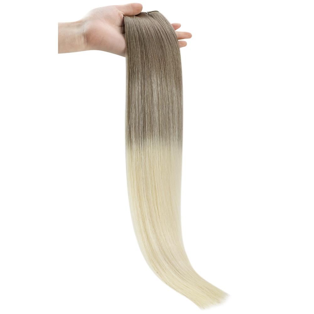 Vivien Virgin Hair Flat Silk Weft 100% Real Sew in Hair Extension Human Hair Balayage Blonde Bundles Full Thick End