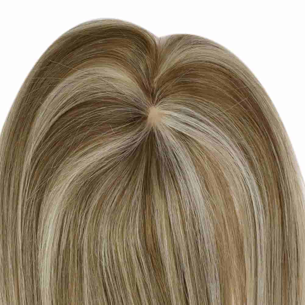 [150% High Density Upgrade] Remy Mono Base Medium Hair Toppers No Bangs Silky Straight Hair Extensions (#8p60)