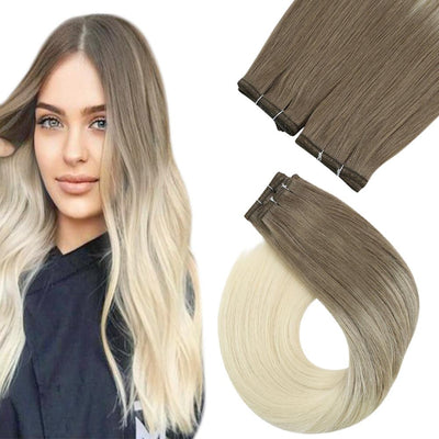Vivien Virgin Hair Flat Silk Weft 100% Real Sew in Hair Extension Human Hair Balayage Blonde Bundles Soft Hair