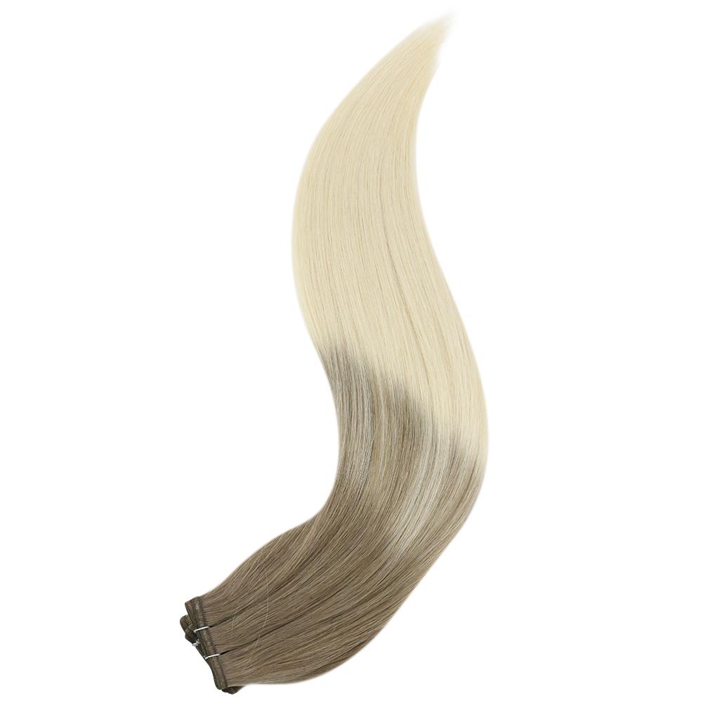 Vivien Virgin Hair Flat Silk Weft 100% Real Sew in Hair Extension Human Hair Balayage Blonde Bundles 50 Grams Per Pack