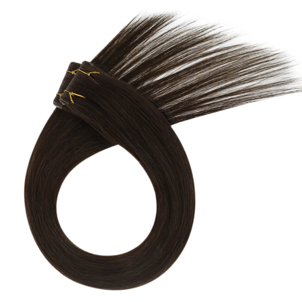 brown real human hair extensions tape in