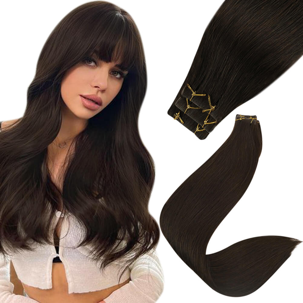 brown human hair extensions tape in