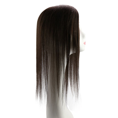 hair topper dark brown-Deep brown hairpiece with realistic silk base
