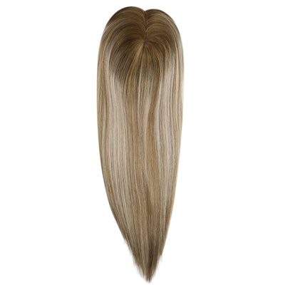 Real Crowns For Girls Virgin 100% Human Hair Topper With Clips Mono Base Balayage Brown With Blonde #8C/60