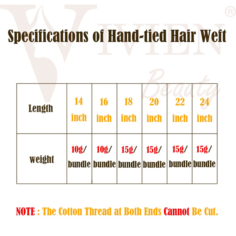 Vivien Virgin+ Hand-tied Real Human Hair Weft Extensions Off Black #1b