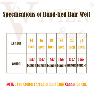 Human Hair Bundles Hand Tied Weft Extensions