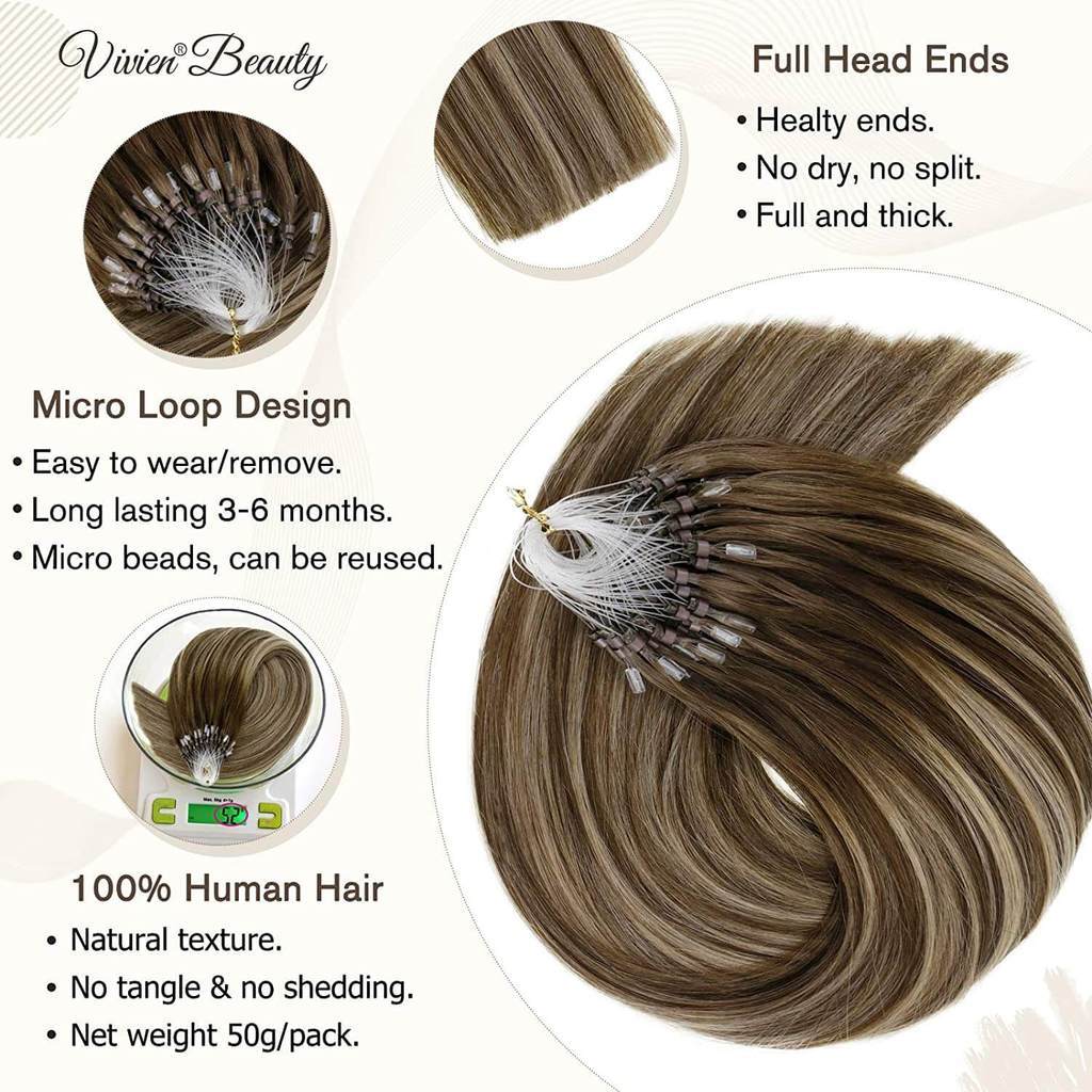 High Quality Micro Loop Hair Extensions with Thick Ends Balayage Color 4 27 4 Vivien Beauty