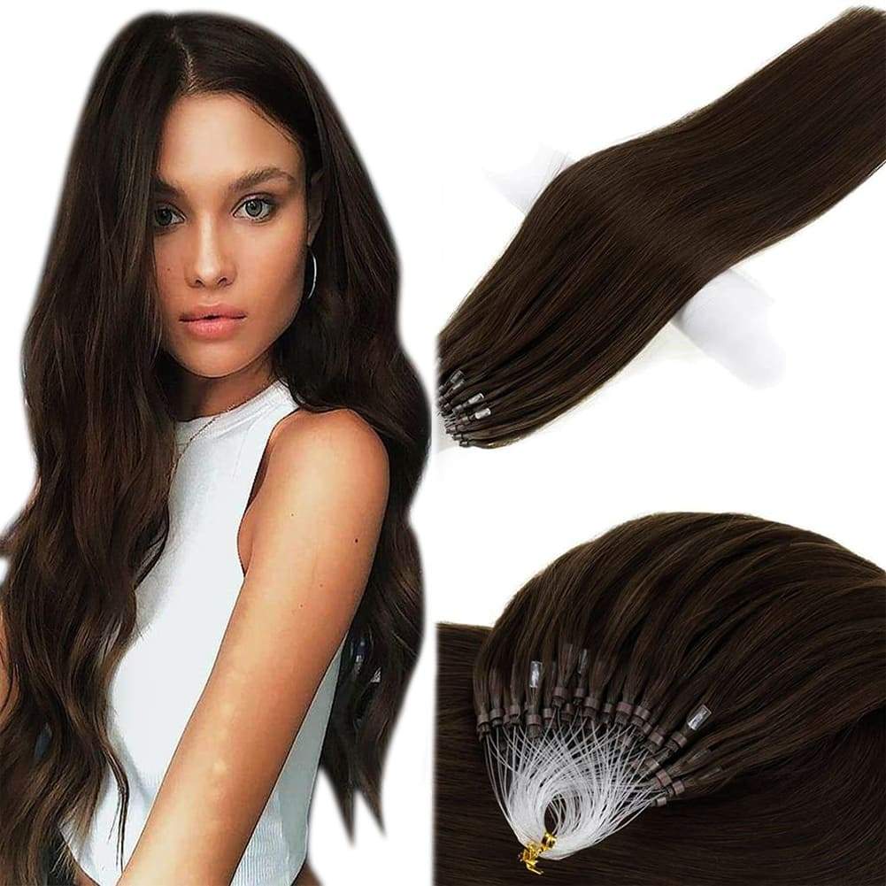 100% Brazilian Human Hair Invisible Micro Loop for Women Medium Brown ...