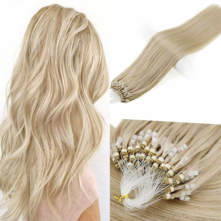 Real Human Remy Micro Loop Hair Extensions with Highlights Color Great Length P16 22 Vivien Beauty