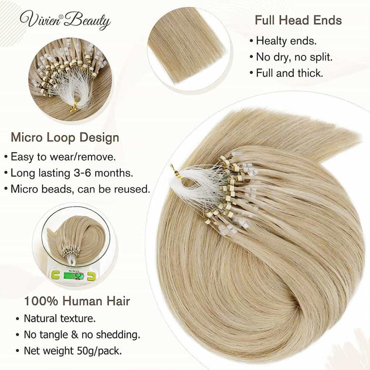 Real Human Remy Micro Loop Hair Extensions with Highlights Color Great Length P16 22 Vivien Beauty