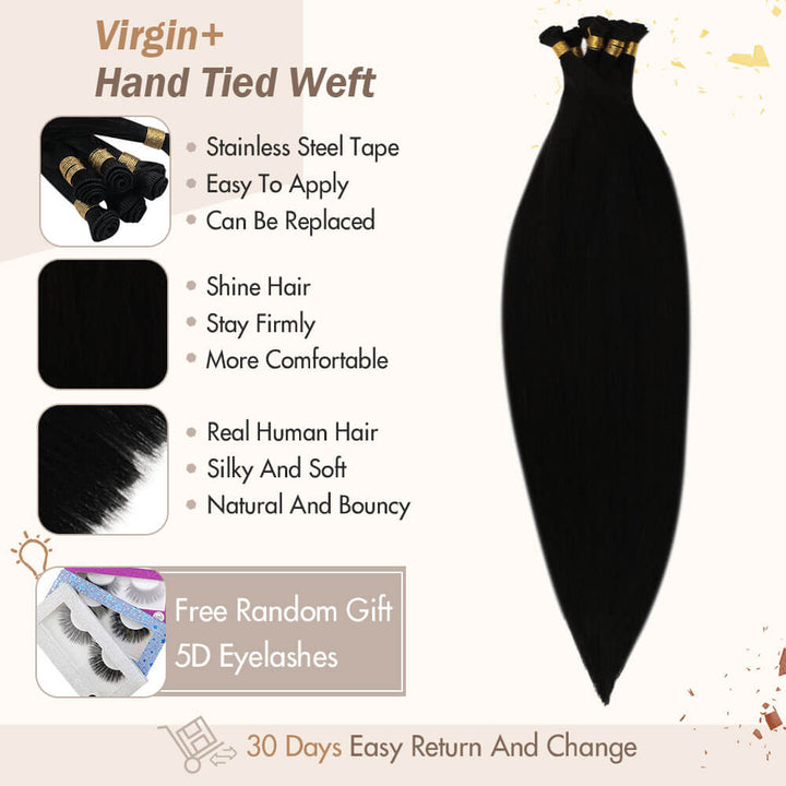 Virgin+ Hand-tied weft extensions natural human hair