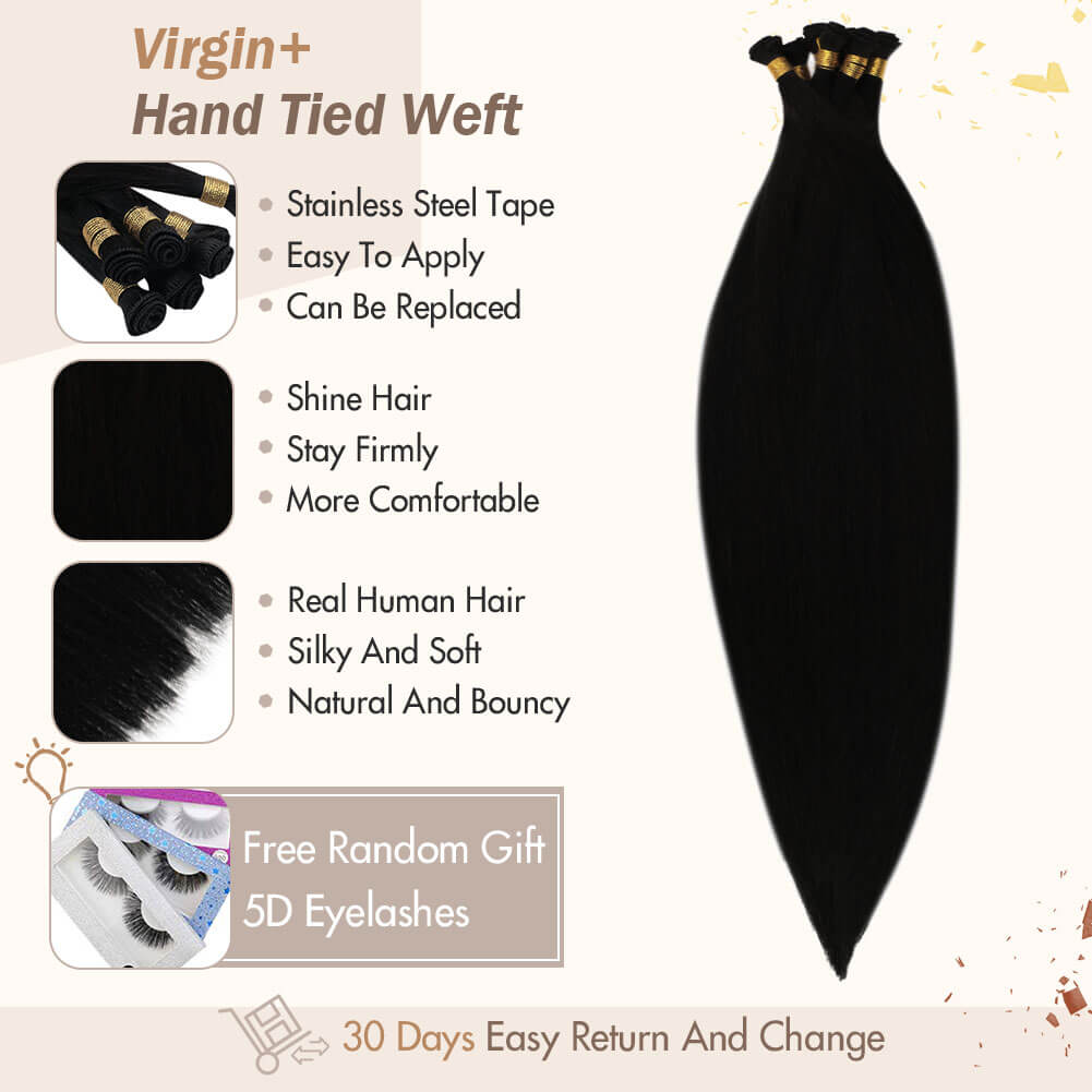 Virgin+ Hand-tied weft extensions natural human hair